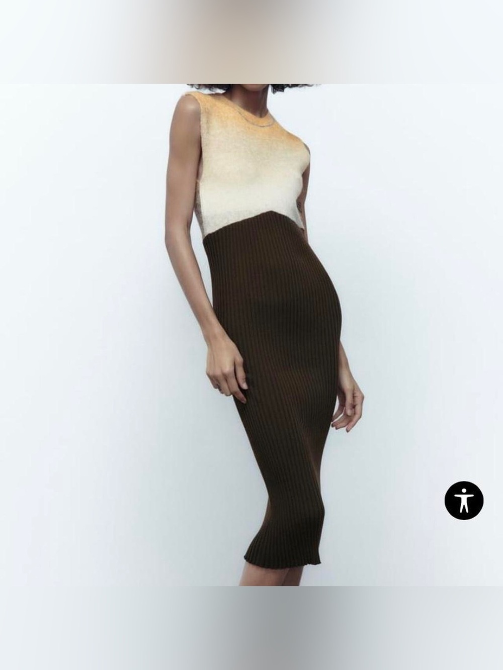 Zara contrast knit midi dress brown ribbed fall